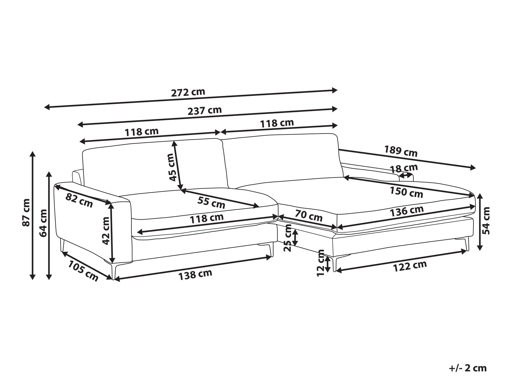 Left Hand Fabric Corner Sofa Red MALOY_947517