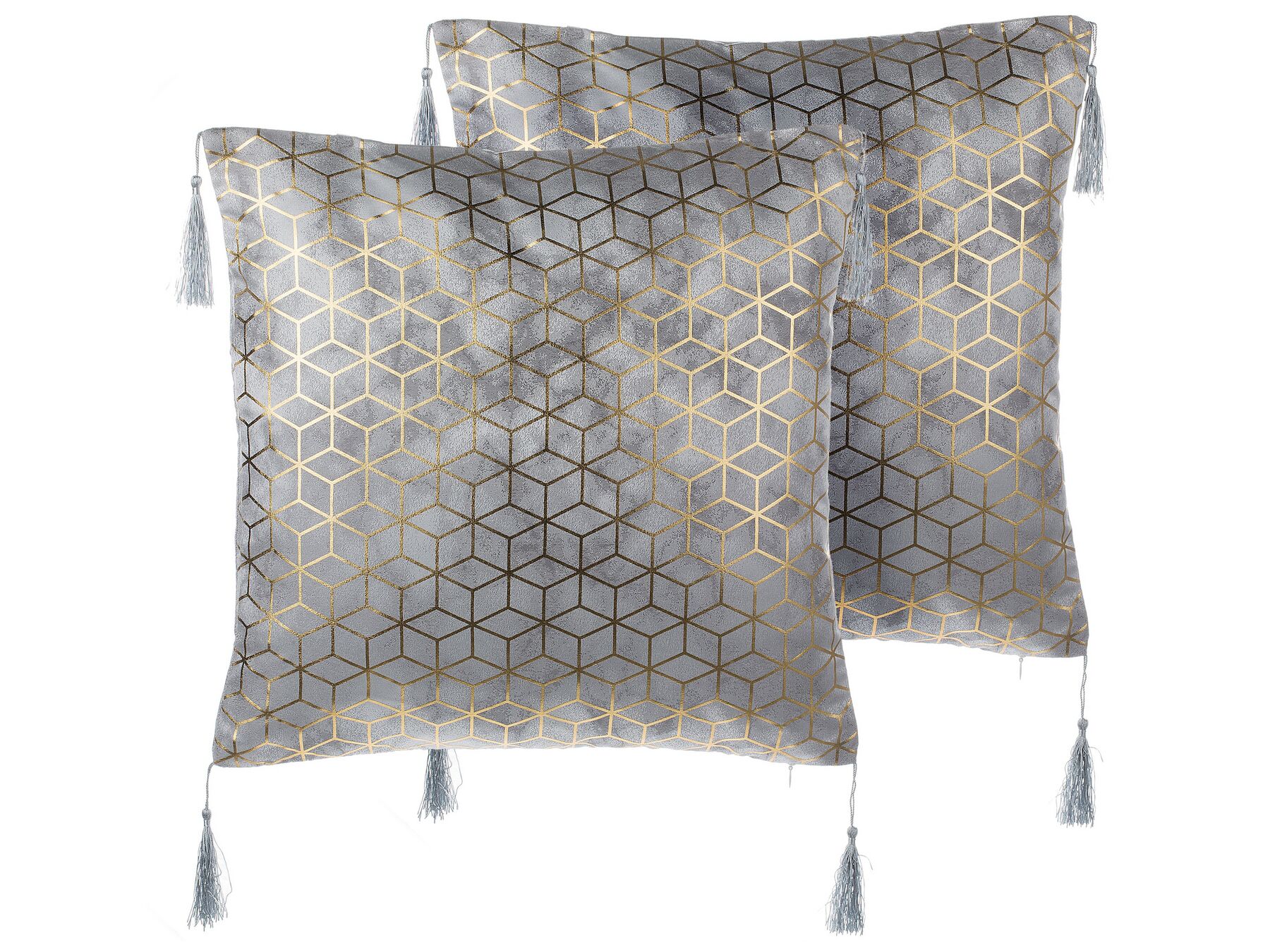 Dekokissen geometrisches Muster silber mit Quasten 45 x 45 cm 2er Set CAMELLIA_770334