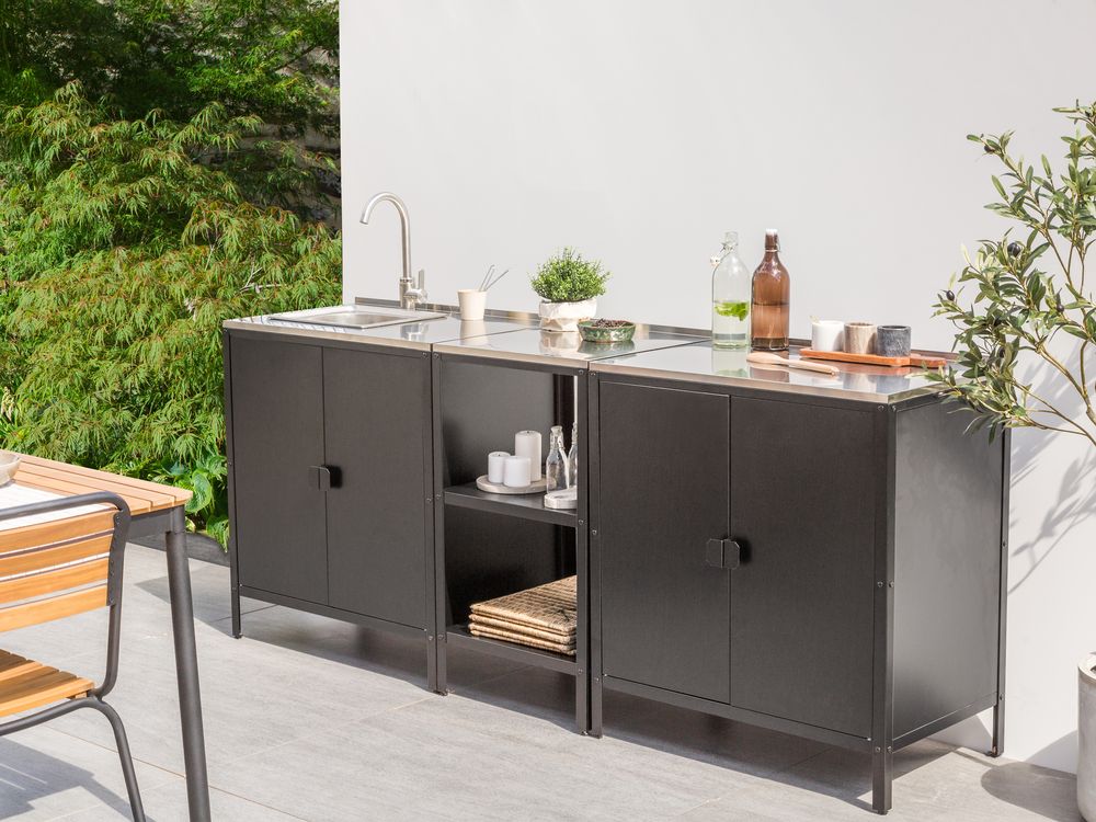 3 Piece Outdoor Kitchen Set with Sink VILAMA Black Metal