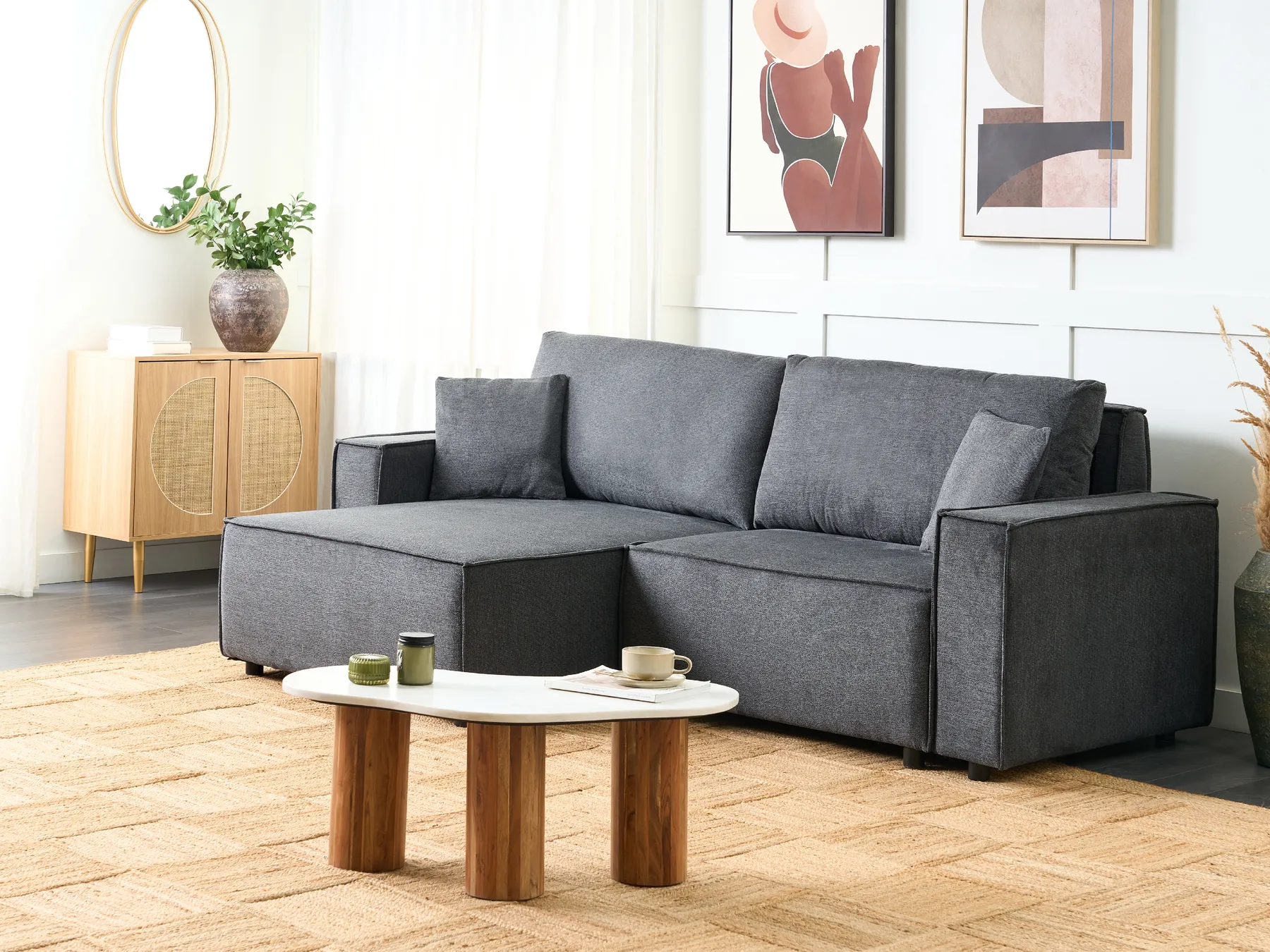 Corner Sofa Bed 3 Seater KARILA with Storage Fabric Dark Grey Right Hand_886045
