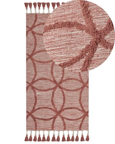 Teppich Baumwolle rot 80 x 150 cm geometrisches Muster Kurzflor KIRSEHIR