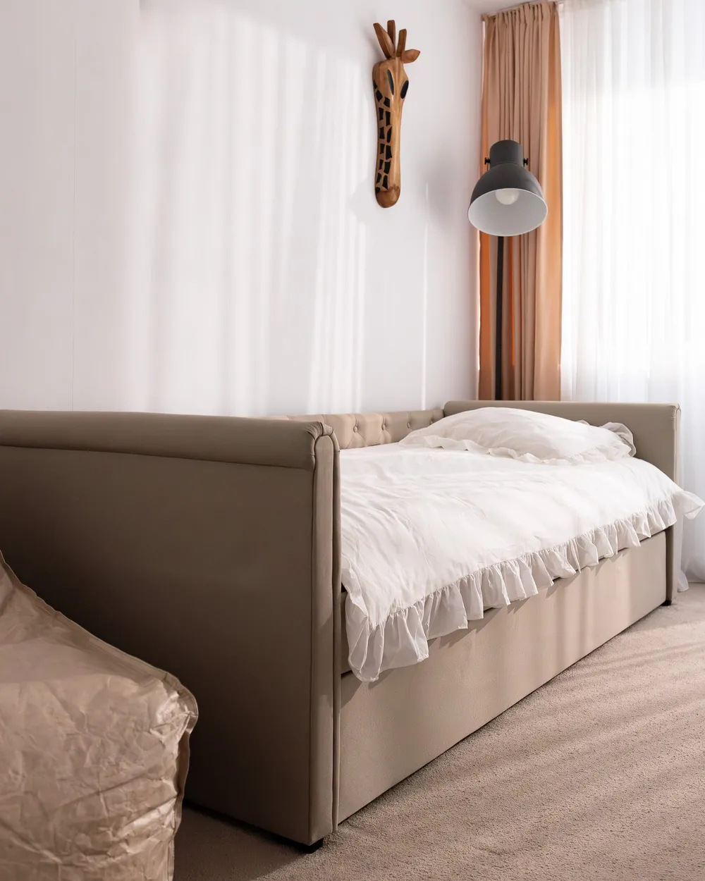 Lit gigogne Tissu LIBOURNE 90 x 200 cm Beige_1062413