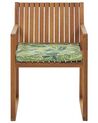 Záhradná jedálenská stolička z akáciového dreva s podsedákom s listovým vzorom zelená SASSARI_774851