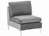 Canapé modulable 3 places en velours gris avec pouf ottoman EVJA_789366