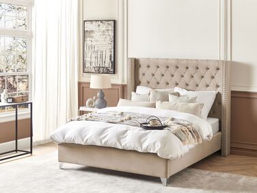 Velvet EU Double Size Bed Beige LUBBON 