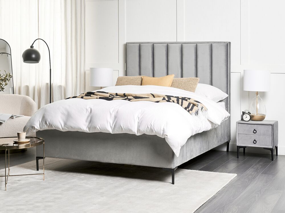Bedroom Set SEZANNE Velvet Light Grey 140 x 200 cm (EU Double)
