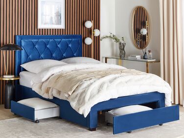 Velvet EU Double Bed with Storage Navy Blue LIEVIN