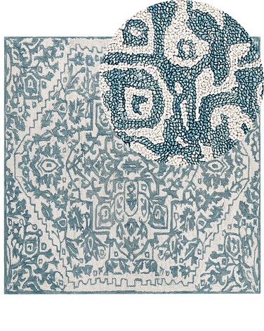 Tapete de lã azul e branca 200 x 200 cm AHMETLI