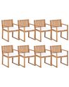 Set di 8 sedie da giardino legno di acacia con cuscini bianco crema SASSARI II_923957