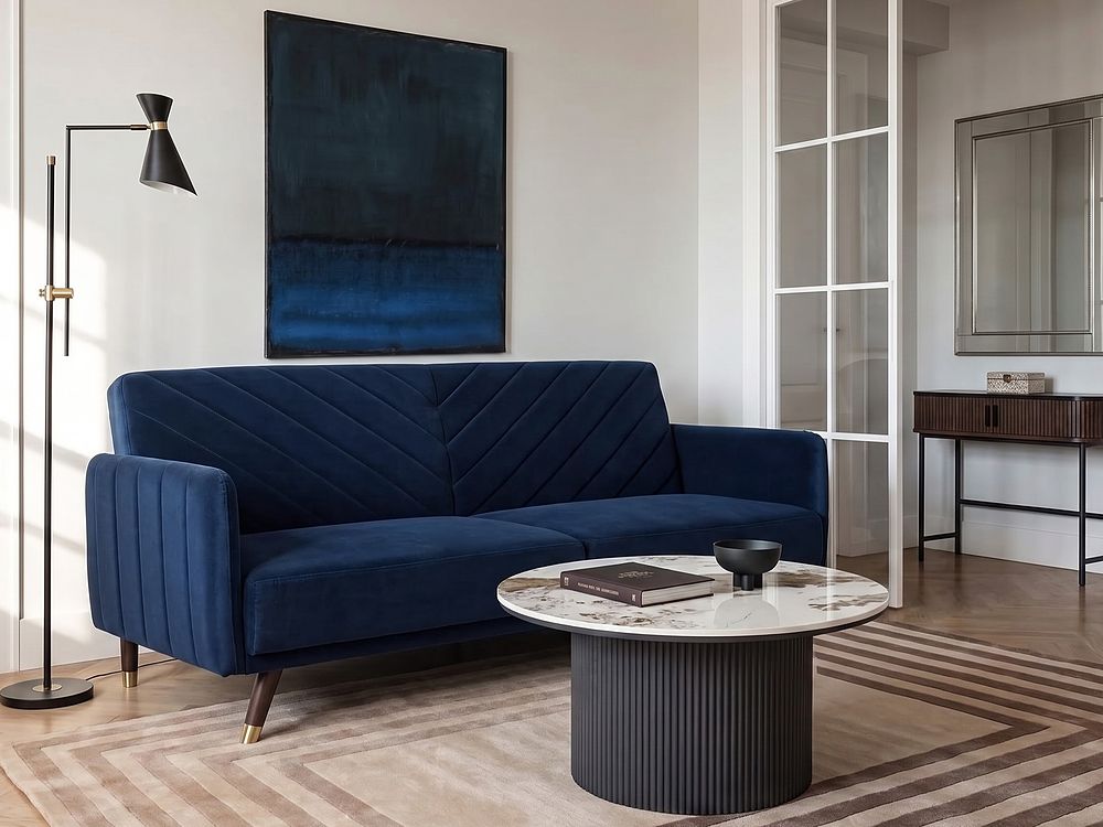 Sofa rozkładana dla 3 osób SENJA Welur Granatowy