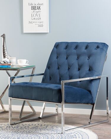 Velvet Armchair Navy Blue HARSTAD