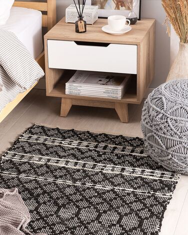 Leather Area Rug 80 x 150 cm Black with Beige FEHIMLI