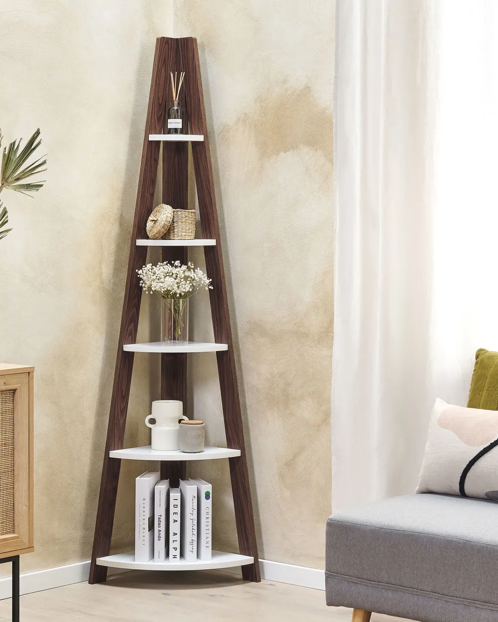 Scaffale angolare a 5 ripiani con luce a LED, mensole galleggianti per parete, mensola angolare da parete, mensola angolare per camera da letto, soggiorno, bagno, casa, ufficio, nero
