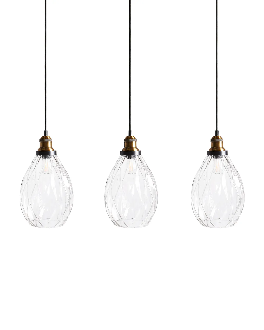 Lustre Suspension 3 Leds En Laiton Et Verre Transparent – Fabriqué En Italie