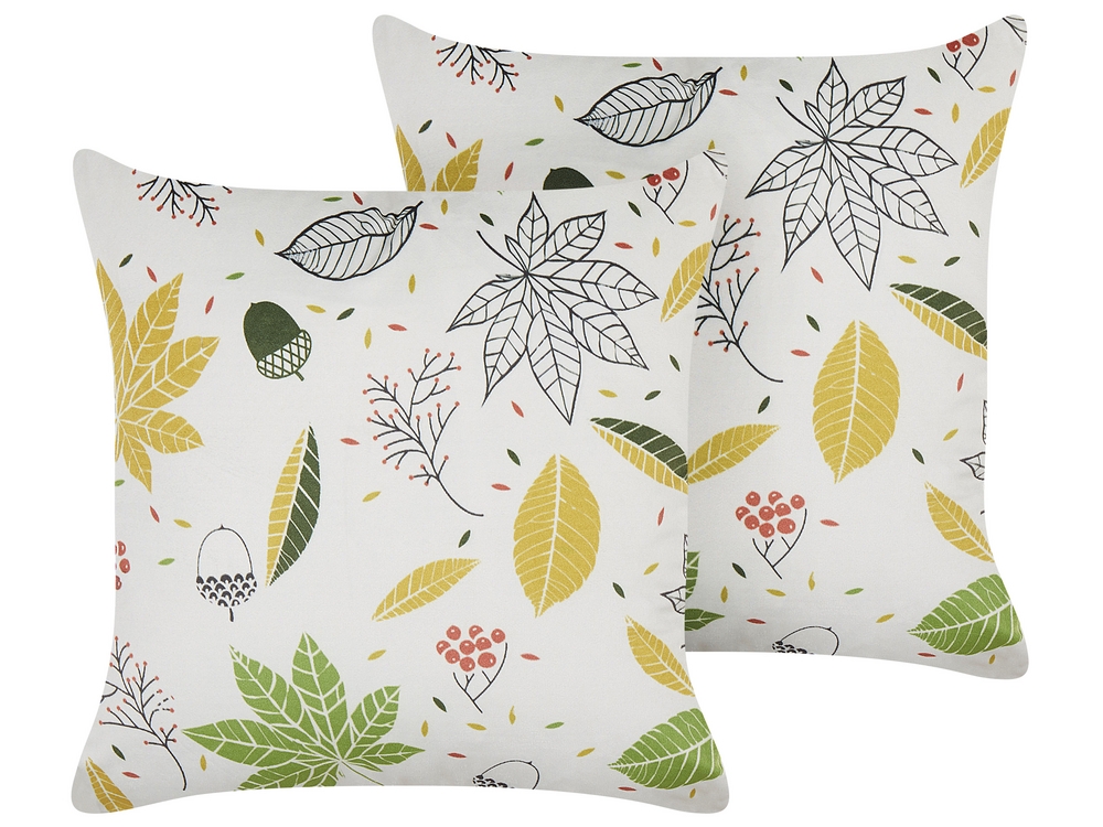 Set of 2 Velvet Cushions Leaf Pattern 45 x 45 cm Off White MULLEIN Beliani