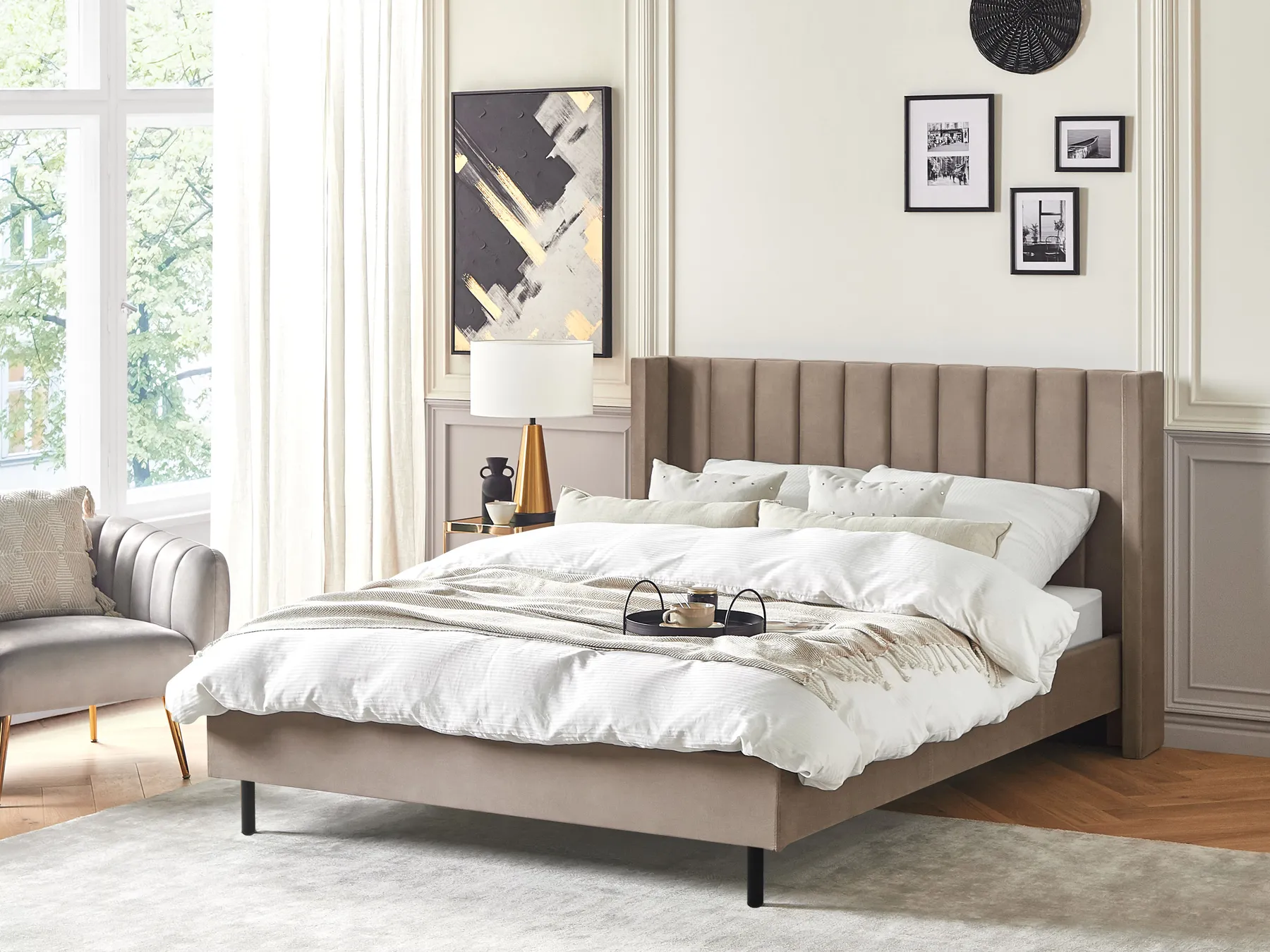 Bed Velvet VILLETTE 160 x 200 cm (EU King Size) Taupe_885598