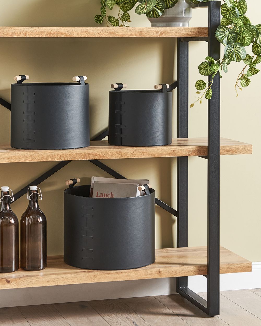 Set of 3 Baskets ARAM Faux Leather Black