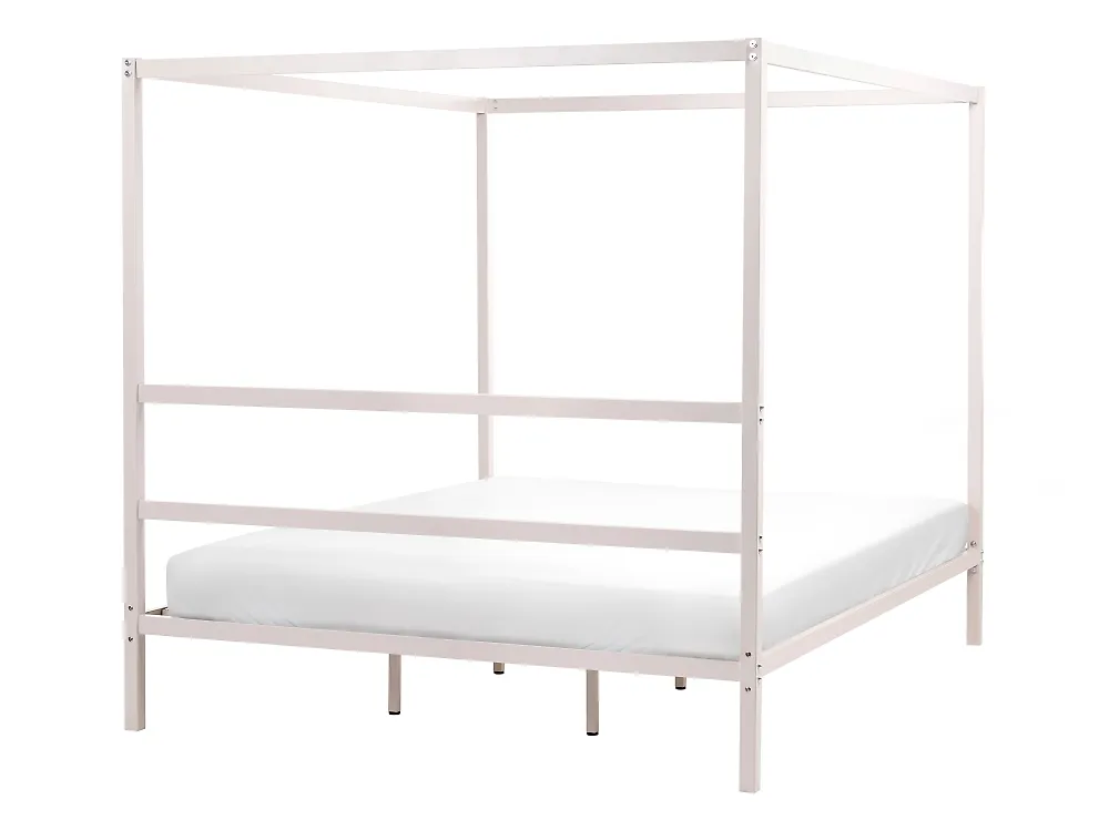 Four Poster Bed Metal LESTARDS 180 x 200 cm (EU Super King) Light Beige_1165334