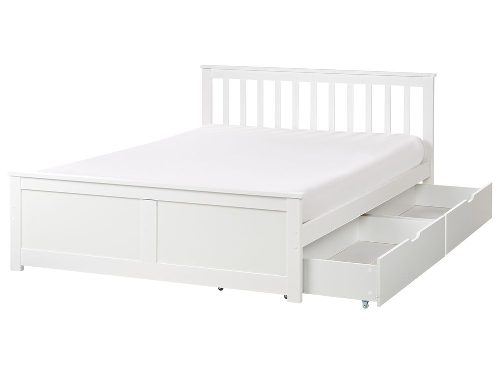 Lit avec 2 tiroirs OLENDON Bois de pin Blanc 140 x 200 cm