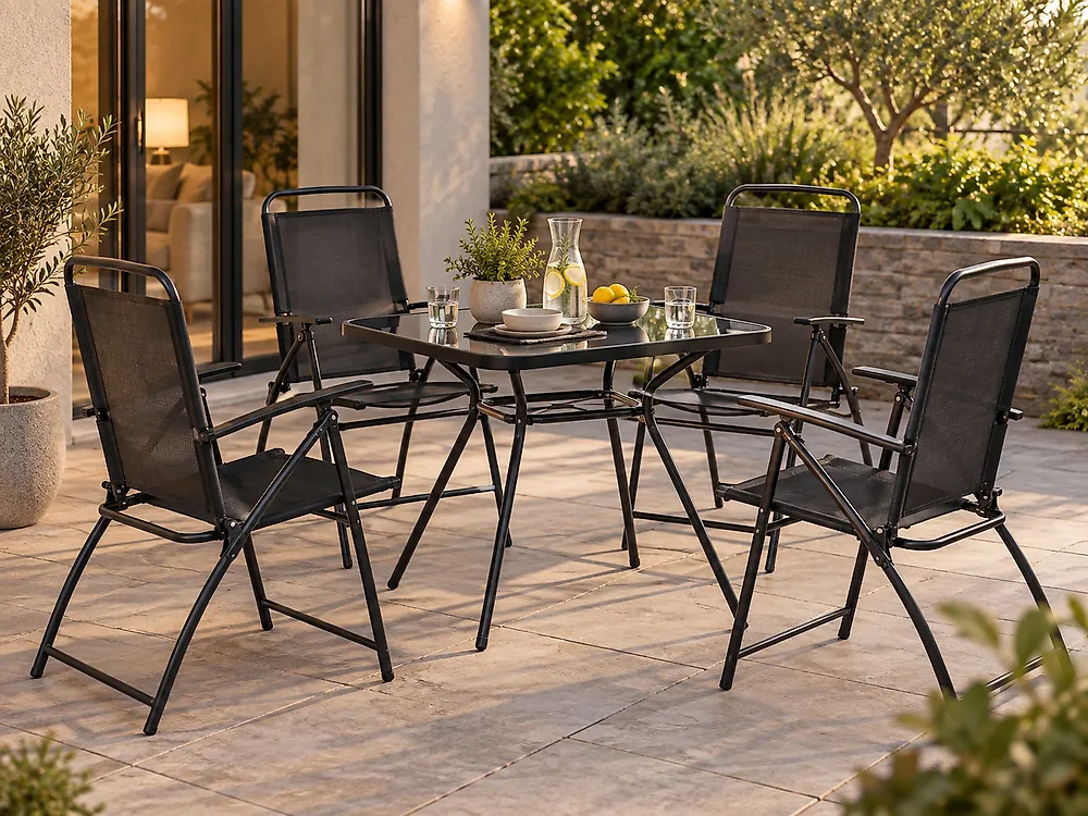 Salle à manger de jardin 4 places LIVO Métal Noir_1175869