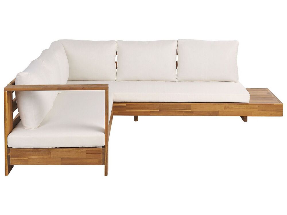 Right Hand 5 Seater Certified Acacia Wood Garden Corner Sofa Set White MARETTIMO Beliani