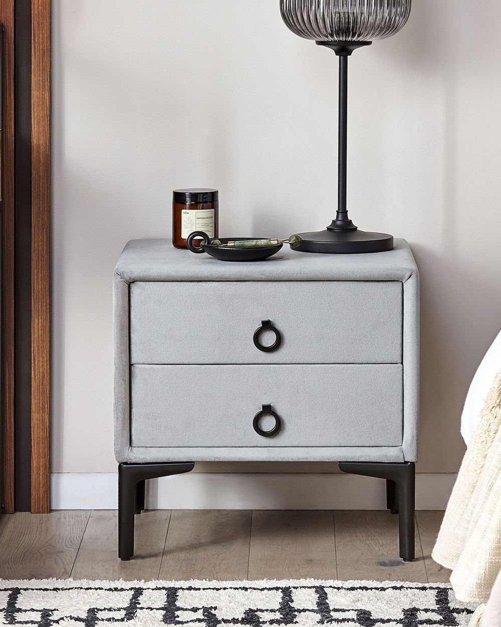 Grey bedside table with drawers discount