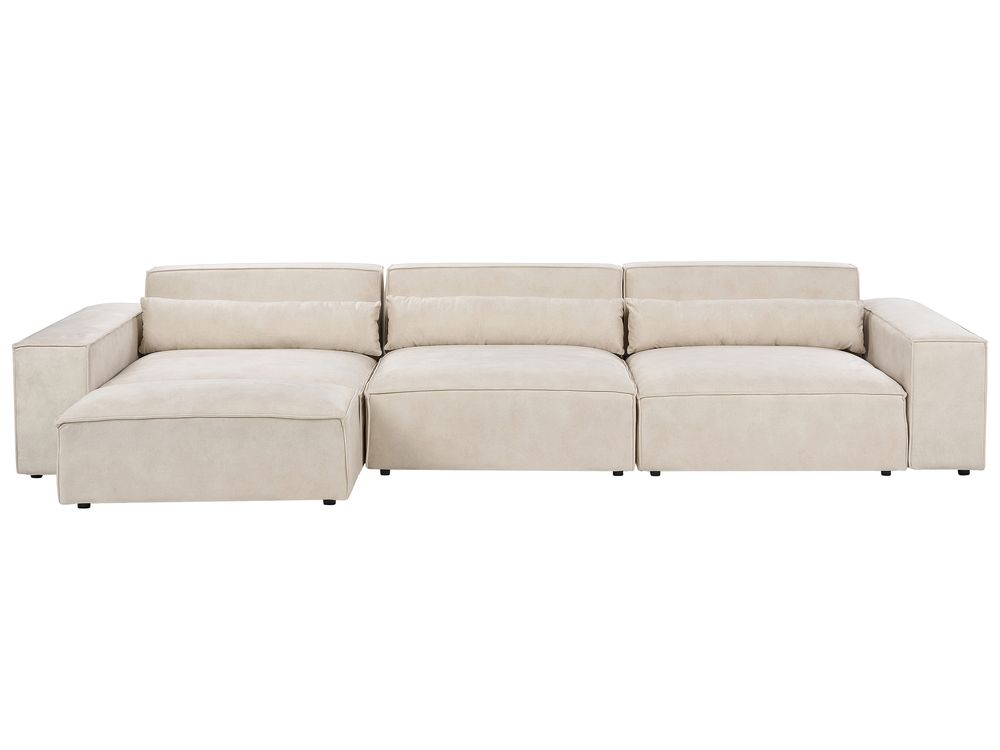 Modular Sofa 3 Seater HELLNAR with Ottoman Velvet Light Beige