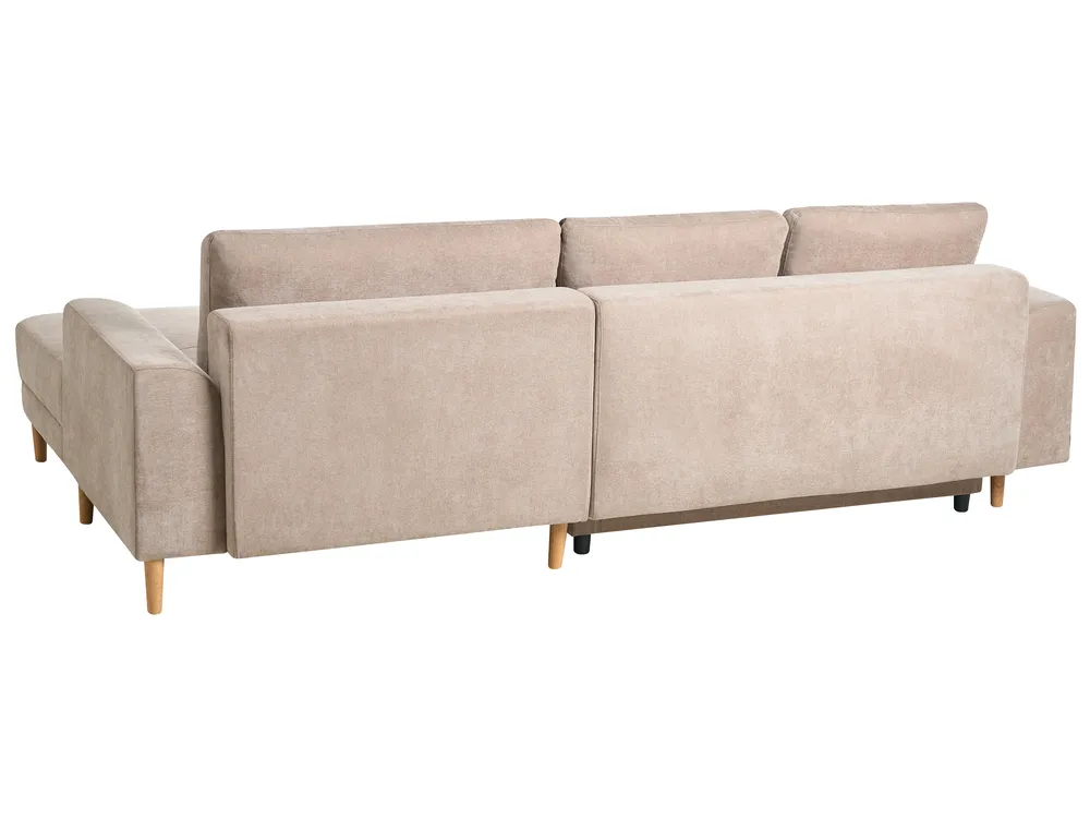 Corner Sofa Bed 3 Seater NUBORG Chenille Light Brown Left Hand_1017632