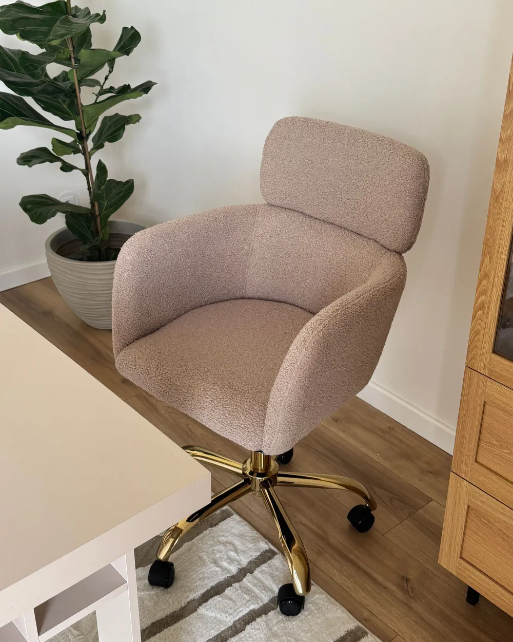 Chaise de bureau ALENA Bouclé Beige clair_1174241