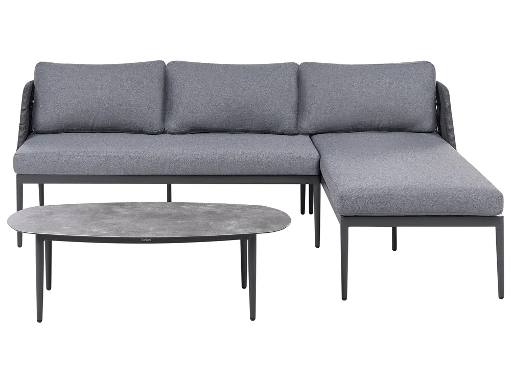 Garden Corner Sofa with Table 3 Seater LEFFE Metal Grey Left Hand