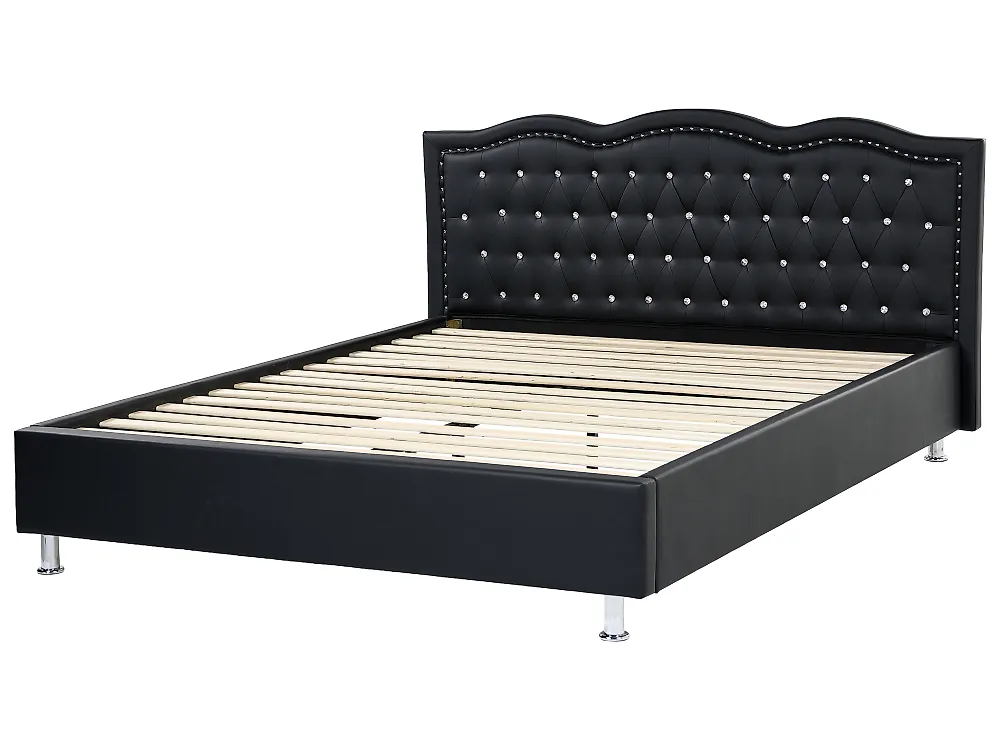 Bed Faux Leather METZ 160 x 200 cm (EU King Size) Black_1173783