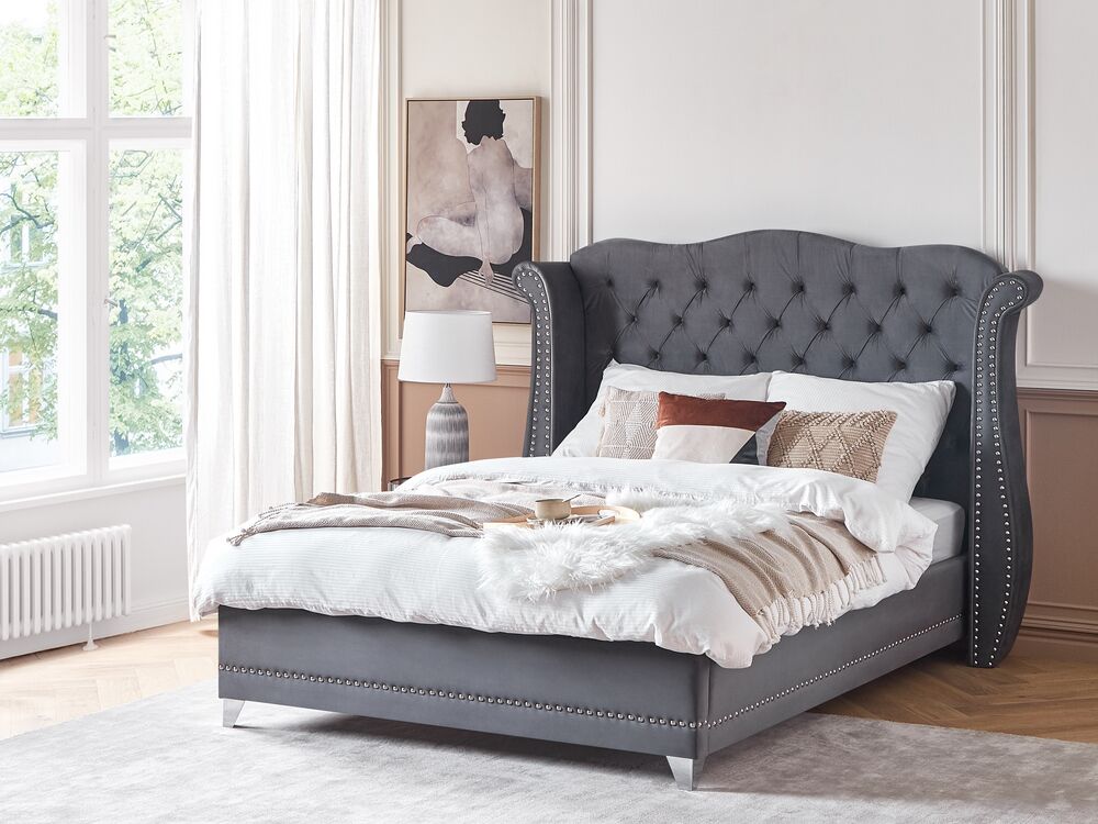 Letto Velluto AYETTE 160 x 200 cm Grigio