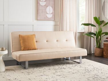 3-seters sofa med sovefunksjon kunstskinn beige liten DERBY