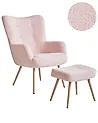 Wingback Chair VEJLE with Footstool Boucle Pastel Pink