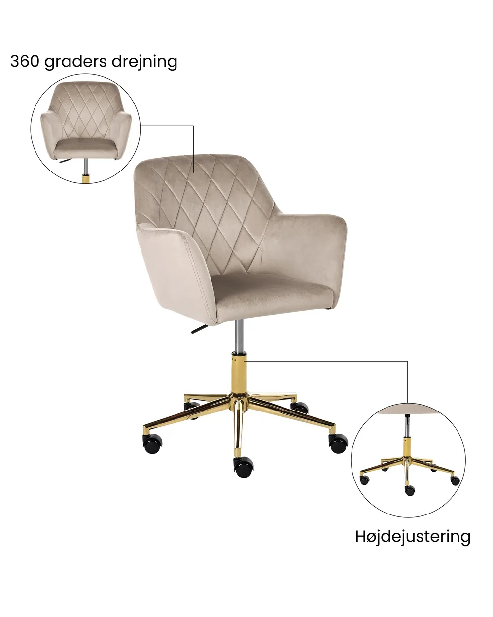 Skrivebordsstol LELORIA Velour Brungrå_1065439