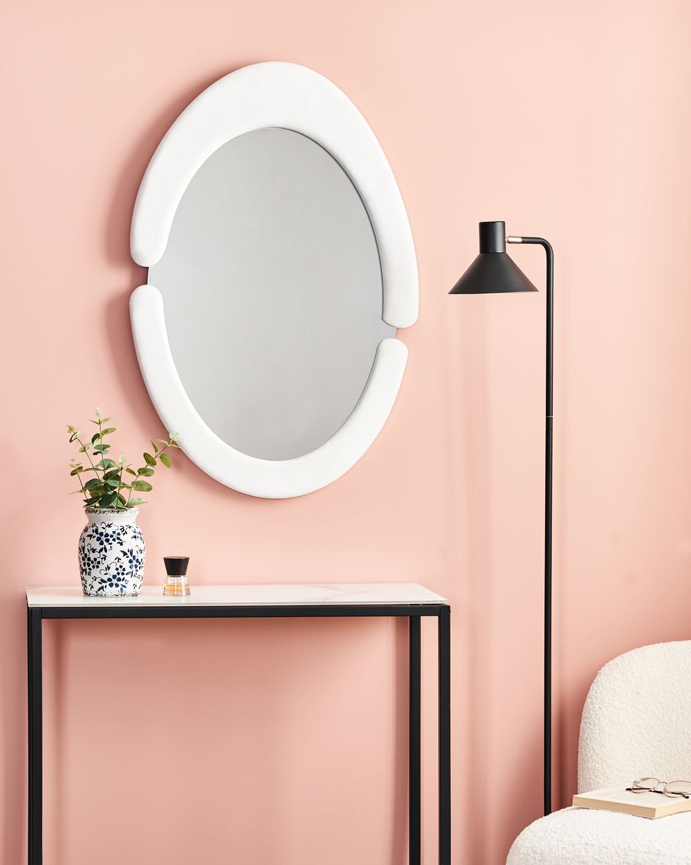 Väggspegel MASSAY 53 cm 90 cm Sammet Vit