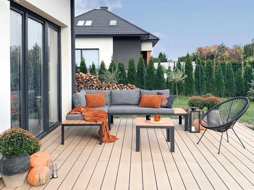 Garden Corner Sofa with Table 4 Seater PIENZA II Modular Grey Right Hand_810514