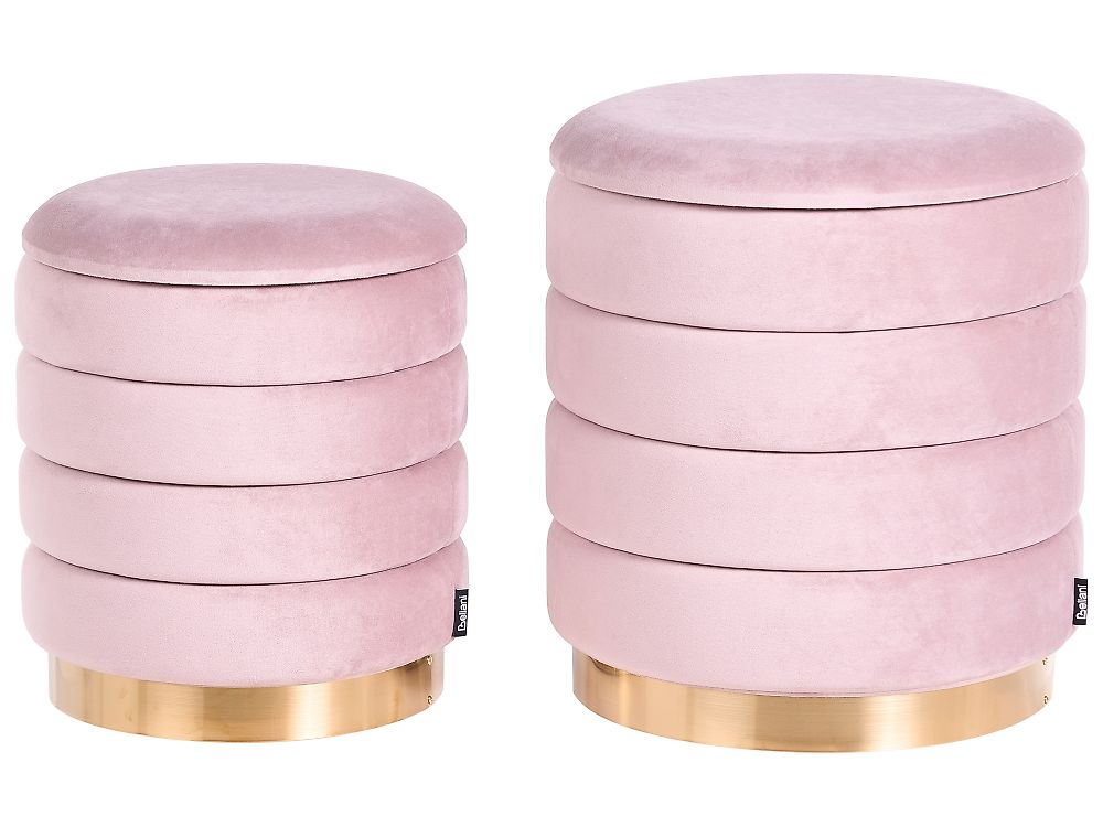 Lot de 2 poufs avec rangement GARLAND Velours Rose