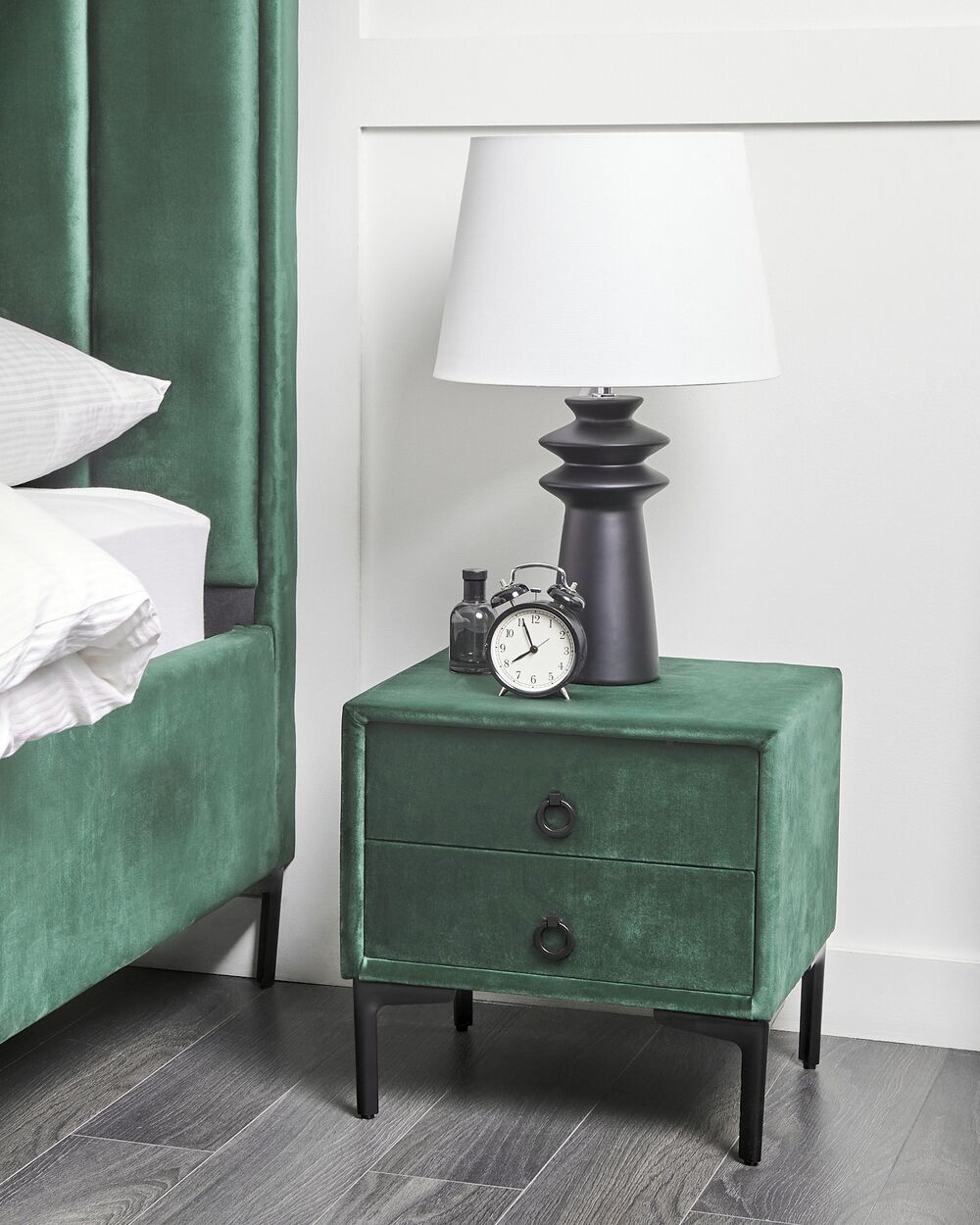 2 Drawer Bedside Table SEZANNE Velvet Dark Green Beliani