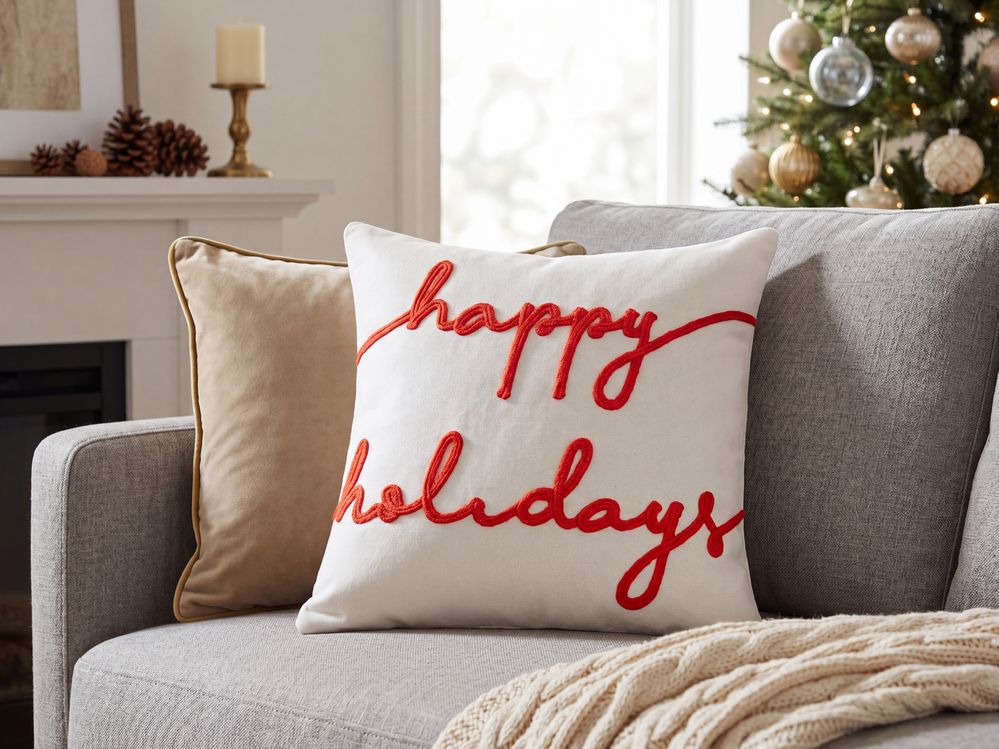 Coussin EXACUM 45 x 45 cm Velours Blanc Motif de Noël