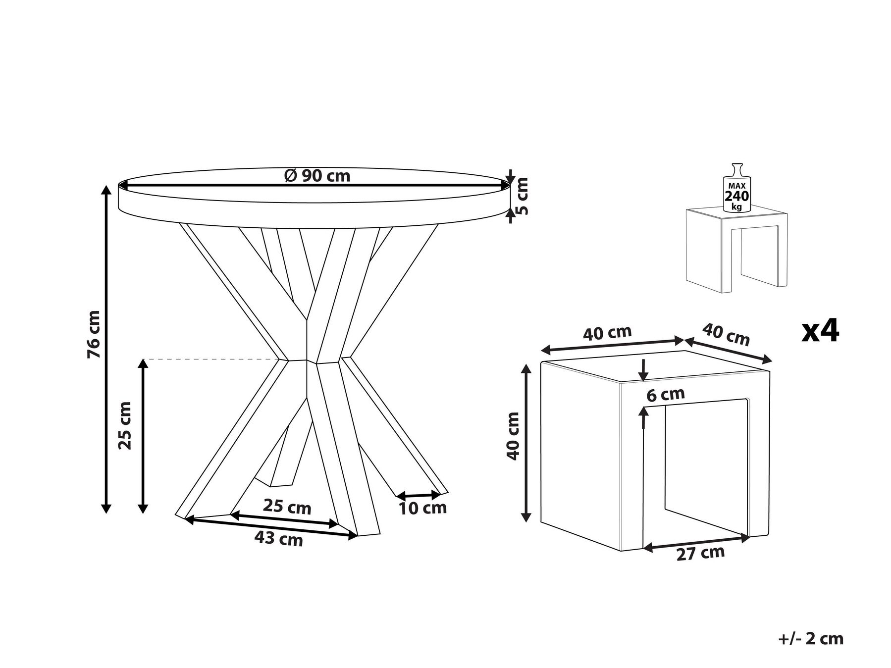 Garden Dining Set with Stools 4 Seater OLBIA/TARANTO Concrete Grey_806564