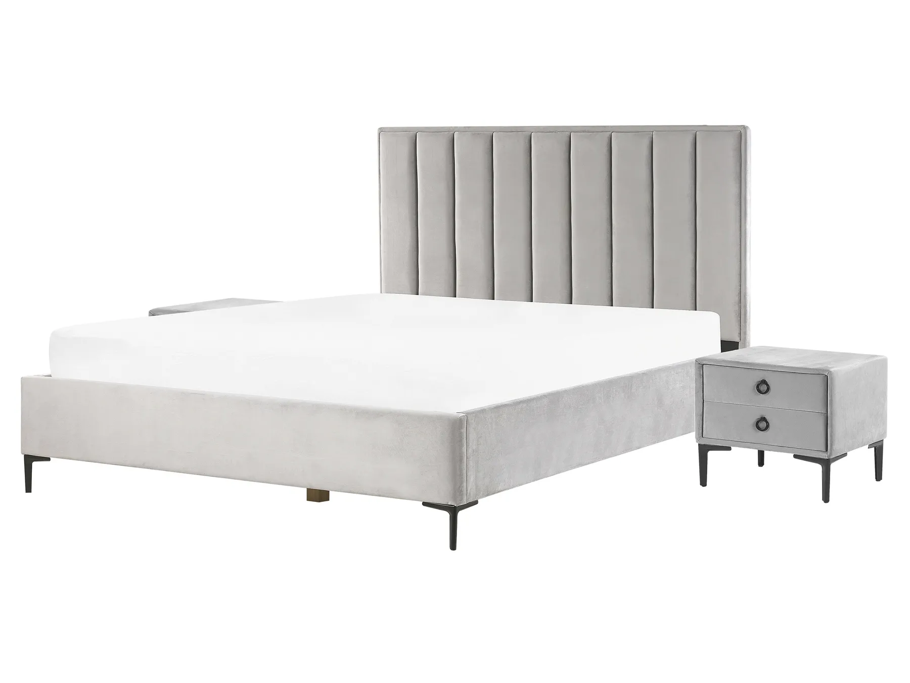 Schlafzimmer Set SEZANNE Samtstoff Hellgrau 160 x 200 cm_796215