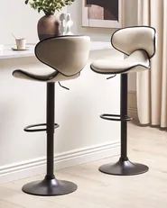 Set of 2 Bar Chairs CONWAY Swivel Faux Leather Light Beige_894625