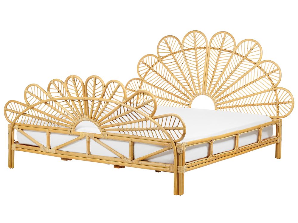 Łóżko Rattan FLORENTINE 180 x 200 cm Jasnobrązowy