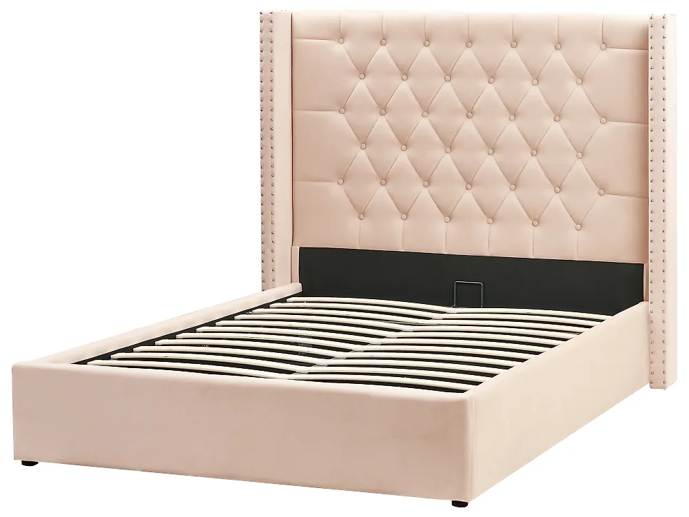 Bett mit Stauraum LUBBON Samtstoff Beige 140 x 200 cm_833504