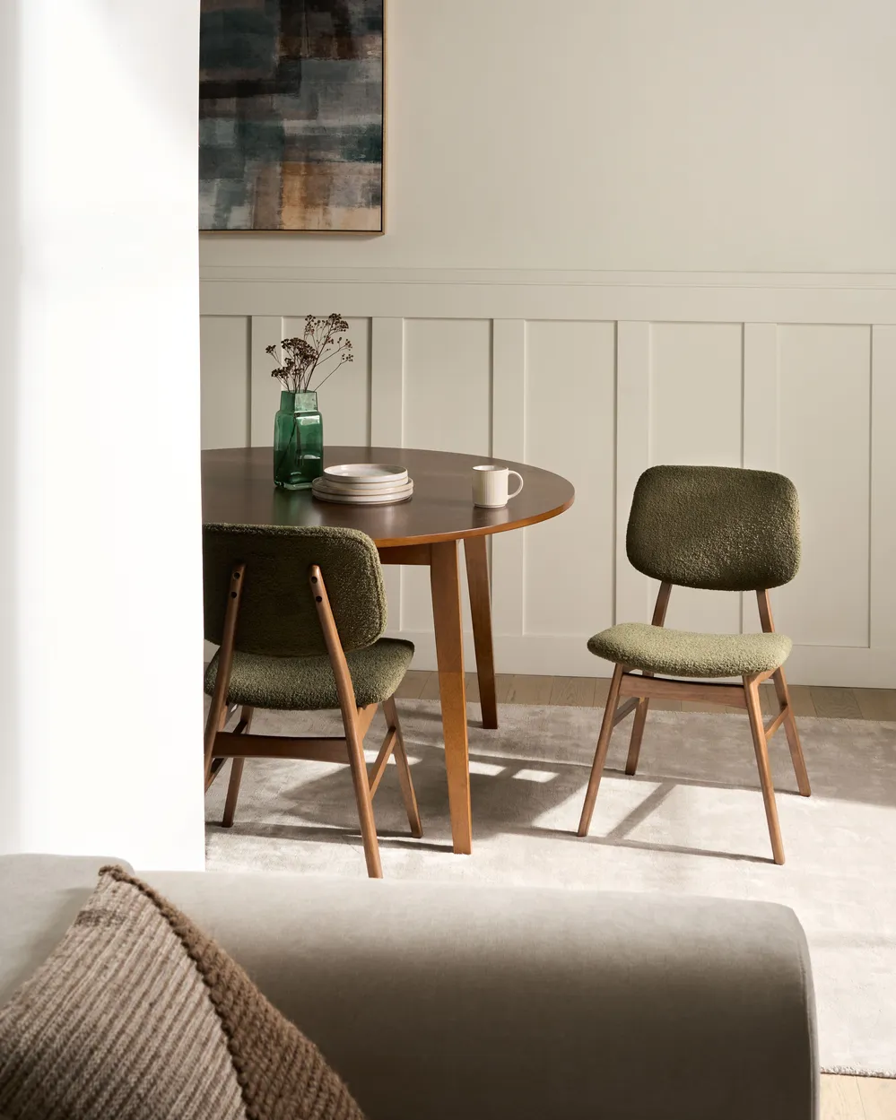 Set of 2 Dining Chairs ELAINE Boucle Dark Brown/ Green_1145937