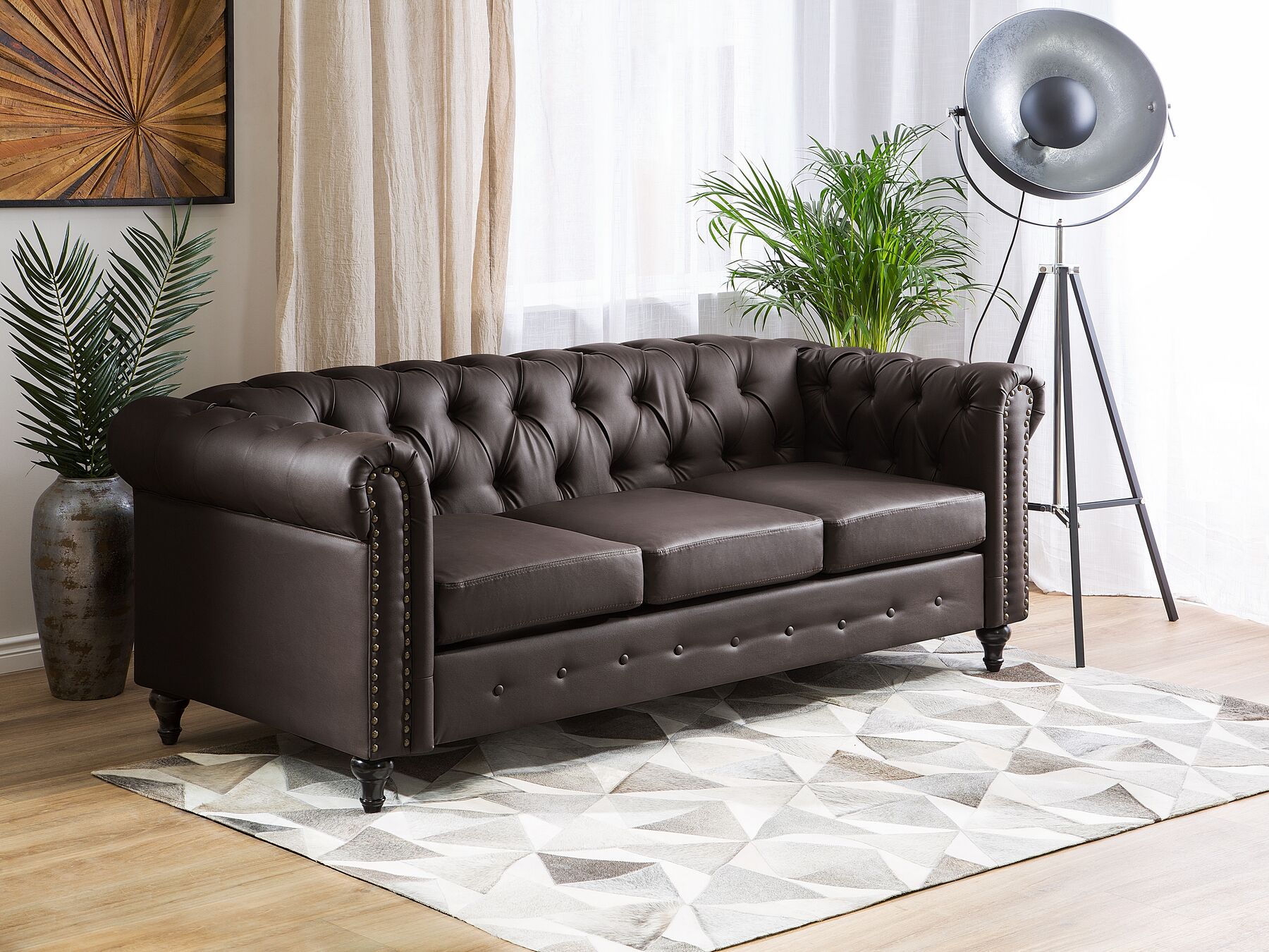 3 Seater Faux Leather Sofa Brown CHESTERFIELD_732092