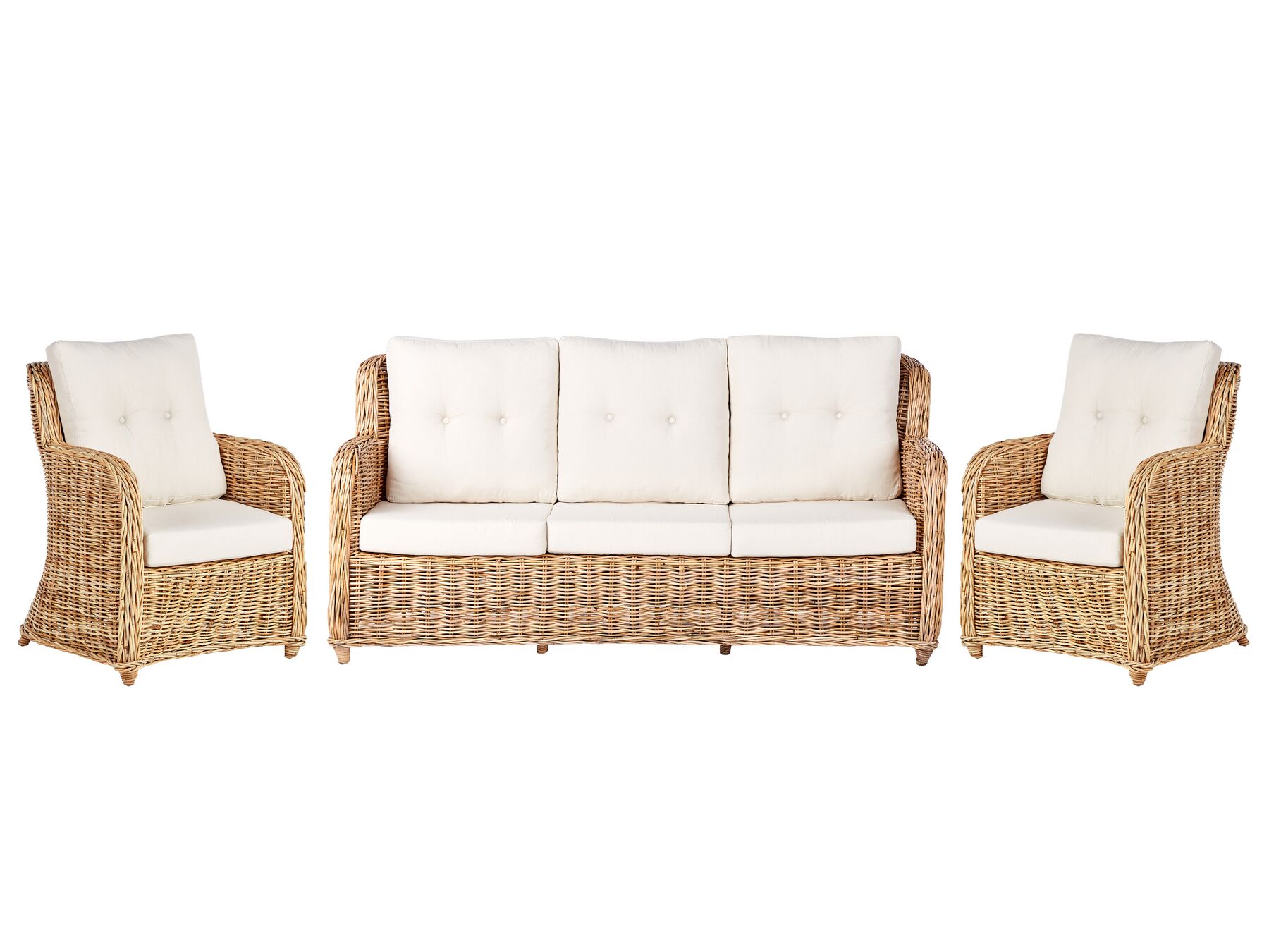 Lounge Set 3-teilig Rattan naturfarben 5-Sitzer Auflagen cremeweiß ALESSANO_928580