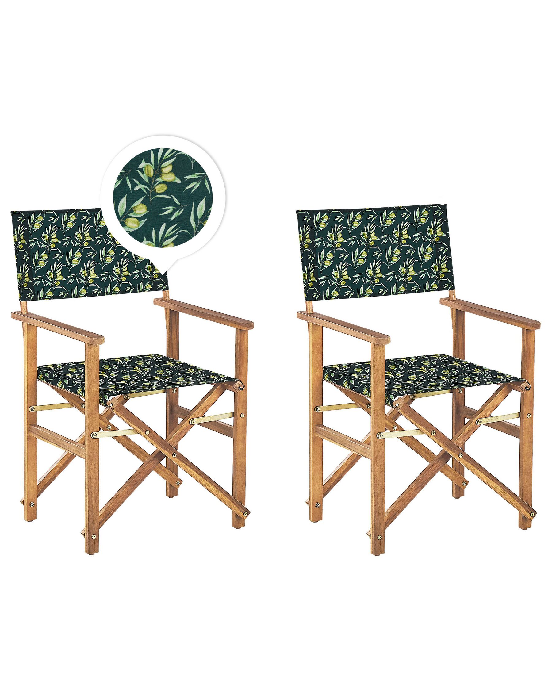 Lot de 2 chaises de jardin bois clair et crème à motif olives CINE_819260
