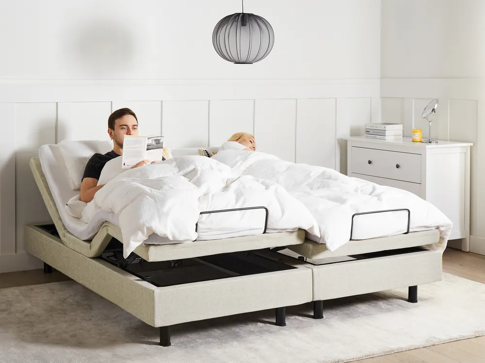 Adjustable Bed without Headboard Fabric DUKE II 160 x 200 cm (EU King Size) Beige_988241